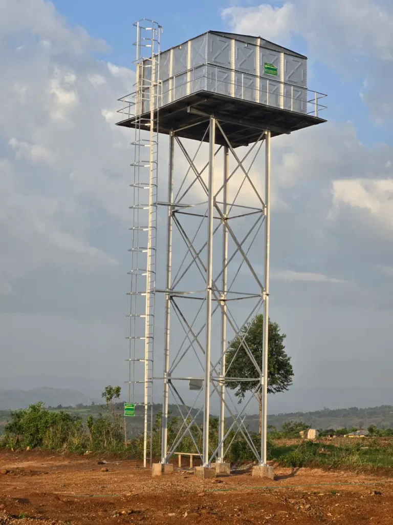 completed steel tower and tank